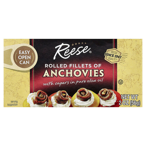 Reese, Rolled Fillets of Anchovies With Capers in Pure Olive Oil, 2 oz (56 g)