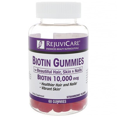 Rejuvicare Биотиновые жевательные таблетки, клубничный вкус, 10 000 мкг, 60 жевательных таблеток