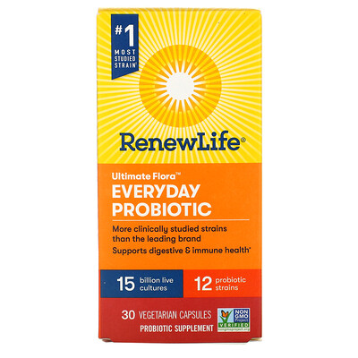 Renew Life Ultimate Flora пробиотик для ежедневного применения 15 миллиардов живых культур 30 вегетарианских капсул