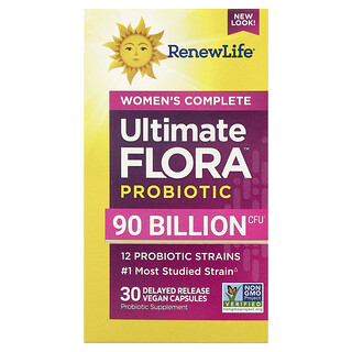 Renew Life, комплексный пробиотик для женщин Ultimate Flora™, 30 веганских капсул с отсроченным высвобождением