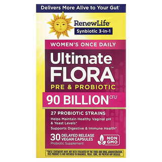 Renew Life, Wanita Sekali Sehari, Ultimate Flora™ Pra & Probiotik, 30 Kapsul Vegan Pelepasan Tertunda
