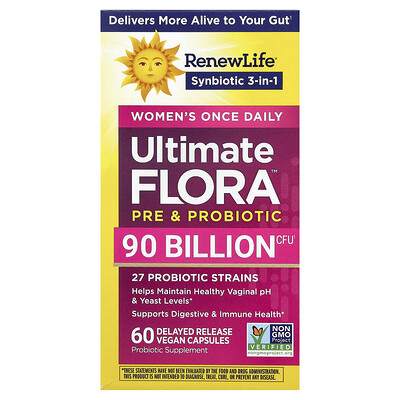 Renew Life, Probiótico Ultimate Flora™ completo para mujeres, 90.000 millones de UFC, 60 cápsulas veganas de liberación retardada