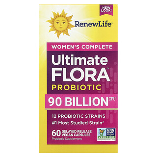 Renew Life, Probiotik Flora™ Lengkap Wanita, 90 Bilion CFU, 60 Kapsul Vegan Keluaran Tertunda