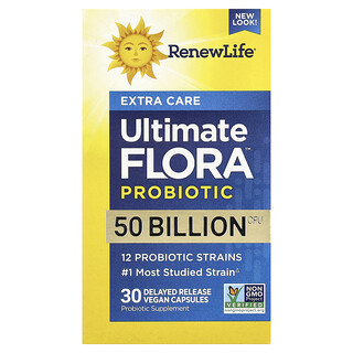 Renew Life, Ultimate Flora™, Suplemento probiótico, 50.000 millones de UFC, 30 cápsulas veganas de liberación retardada
