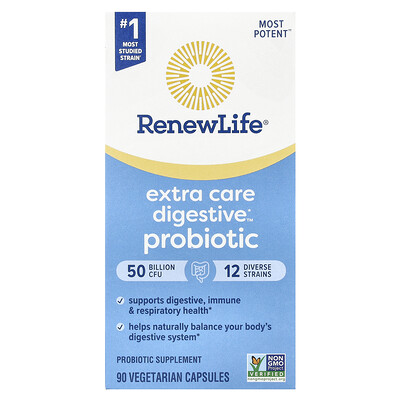Renew Life  Extra Care Digestive™ Probiotic  50 Billion CFU  90 Vegetarian Capsules