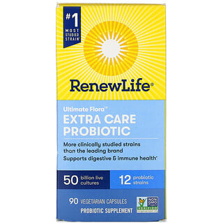 Renew Life, Ultimate Flora, Probiotique de soin intense, 50 milliards de cultures vivantes, 90 capsules végétariennes