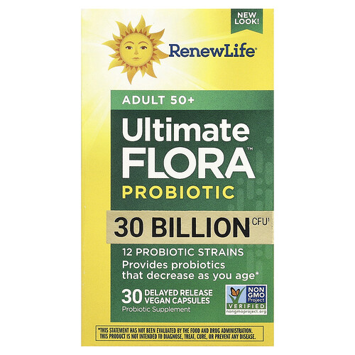 Renew Life, Ultimate Probiotic Flora™, Probiotika für Erwachsene ab 50, 30 Milliarden KBE, 30 vegane Kapseln mit verzögerter Freisetzung