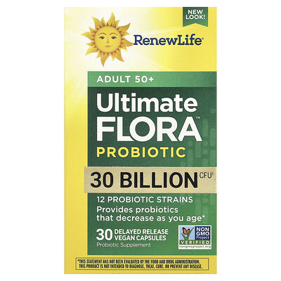 Product Image for Renew Life, Ultimate Probiotic Flora , Adult 50+ , 30 Billion CFU, 30 Delayed Release Vegan Capsules