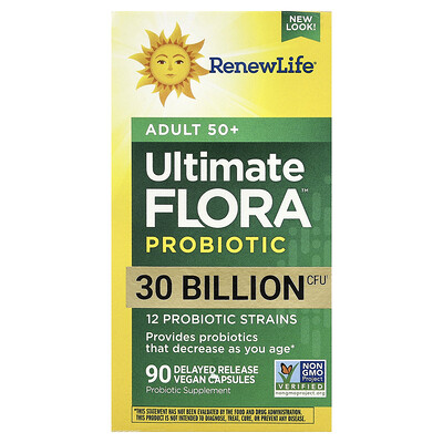 Renew Life, Probiótico Ultimate Flora™, Adultos mayores de 50 años, 30.000 millones de UFC, 90 cápsulas veganas de liberación retardada