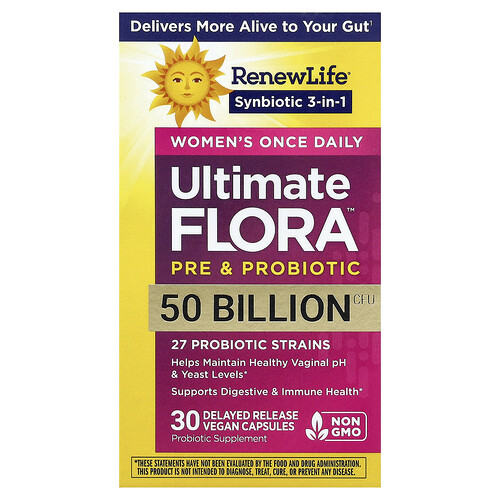 Renew Life, Women's Once Daily, Ultimate Flora™ Pre & Probiotic, Präbiotika und Probiotika für Frauen, 30 vegane Kapseln mit verzögerter Freisetzung