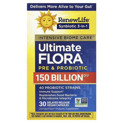 Renew Life, Cuidado extra, Suplemento probiótico Ultimate Flora™, 30 cápsulas veganas de liberación retardada