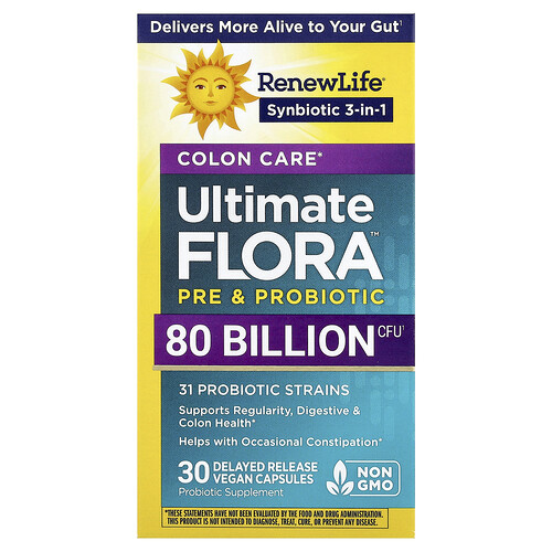 Renew Life, Colon Care Ultimate Flora™ Pre & Probiotic, 30 Delayed Release Vegan Capsules