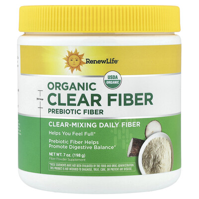 Renew Life, Fibra prebiótica orgánica completamente transparente, Sin sabor, 198 g (7 oz)