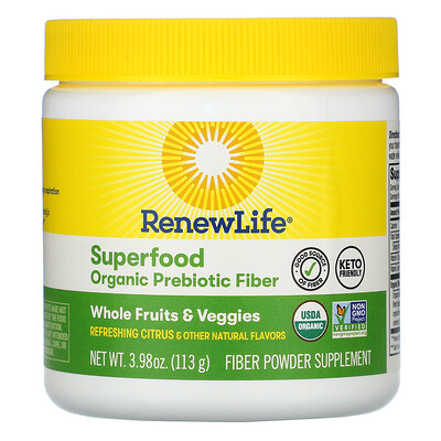 Renew Life Superfood Organic Prebiotic Fiber, Refreshing Citrus, 3.98 oz (113 g)