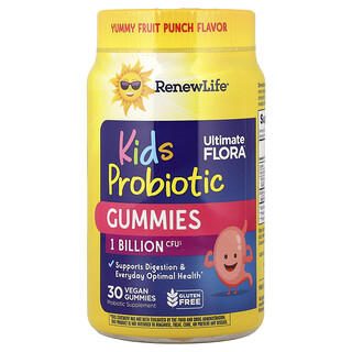 Renew Life, Gommes pour le ventre des enfants, Prébiotiques et probiotiques, Framboise, 30 gommes