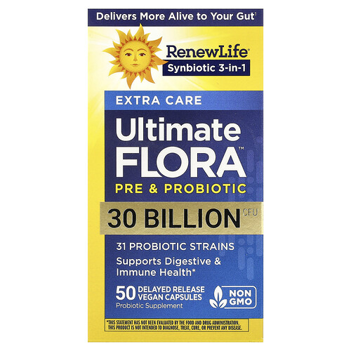 Renew Life, Extra Care, Ultimate Flora™ Pre & Probiotic, 30 Billion CFU, 50 Delayed Release Vegan Capsules
