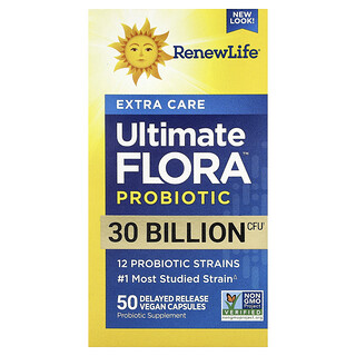 Renew Life, Ultimate Flora™ Extra Care Probiotic, 30 Billion CFU, 50 Delayed Release Vegan Capsules