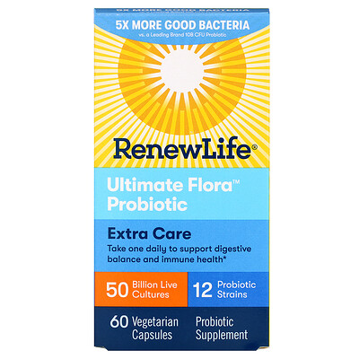 

Renew Life Ultimate Flora, пробиотики максимального действия, 50 млрд живых культур, 60 вегетарианских капсул