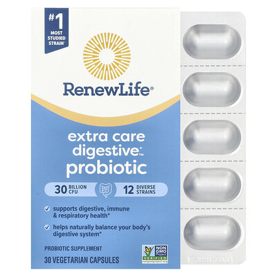 Renew Life  Extra Care Digestive™ Probiotic  30 Billion CFU  30 Vegetarian Capsules