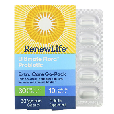 Renew Life Extra Care, Ultimate Flora Probiotic, 30 миллиардов живых культур, 30 растительных капсул