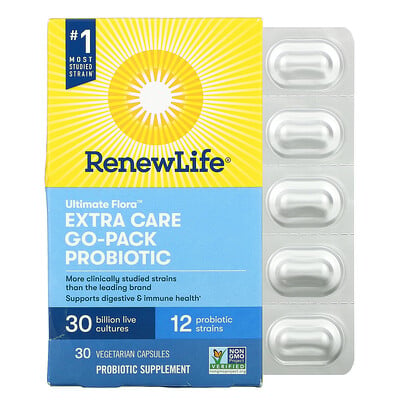 

Renew Life Ultimate Flora Go-Pack пробиотик с повышенной силой действия 30 млрд живых культур 30 вегетарианских капсул