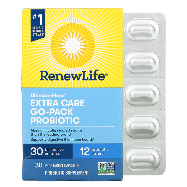 Renew Life‏, פרוביוטיקה של Ultimate Flora, מארז אקסטרה לדרכים, 30 מיליארד תרביות חיות, 30 כמוסות צמחוניות