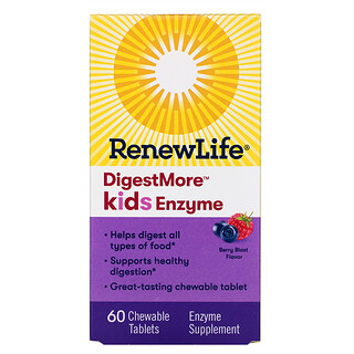 Renew Life, DigestMore Kids Enzyme, Berry Blast Flavor, 60 Chewable Tablets  