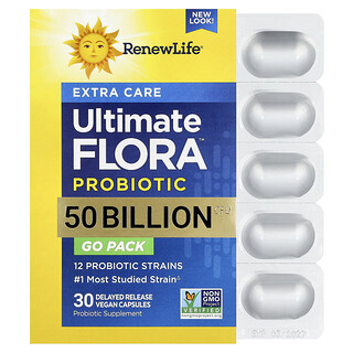 Renew Life, Go-Pack, пробиотик Ultimate Flora™, 50 млрд КОЕ, 30 веганских капсул с отсроченным высвобождением