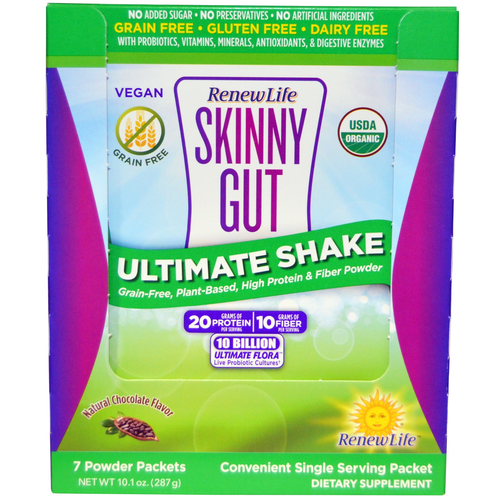 Renew Life, Skinny Gut, Ultimate Shake, Natural Chocolate Flavor, 7