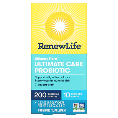 

Renew Life, Ultimate Flora, Ultimate Care Probiotic, 200 Billion Live Cultures, 7 Packets, 0.12 oz (3.5 g) Each