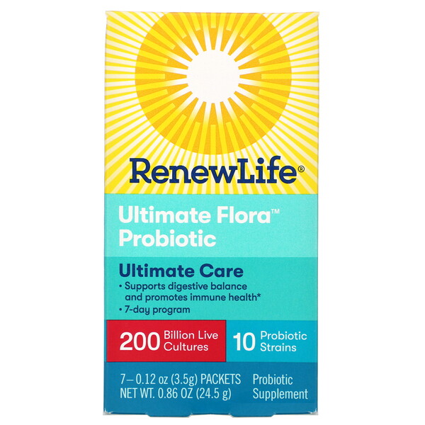 Renew Life‏, Ultimate Care, פרוביוטיקה Ultimate Flora, 200 מיליארד תרביות חיות, 7 חפיסות, 24.5 גר' (0.86 oz)