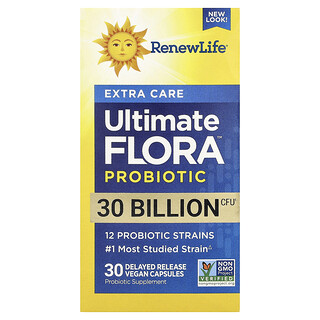 Renew Life, Extra Care Ultimate Flora™ Probiotic, 30 milliarder CFU, 30 veganske kapsler med forsinket frigjøring