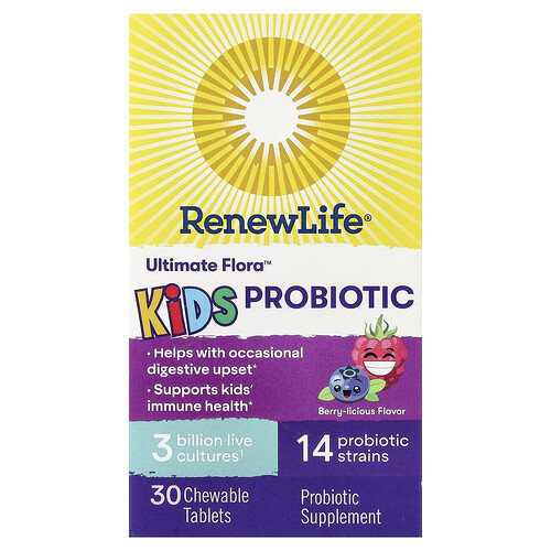 Renew Life, Kids, Ultimate Flora™ Probiotic, Probiotikum mit Beerengeschmack, 3 Milliarden lebende Kulturen, 30 Kautabletten