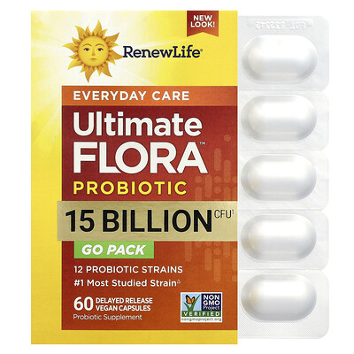 Product Image for Renew Life, Ultimate Flora Everyday Care Probiotic, 15 Billion CFU, 60 Delayed Release Vegan Capsules