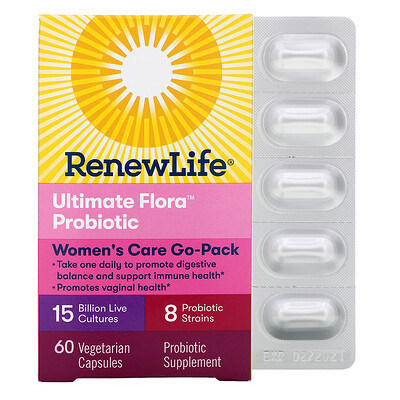 Renew Life Ultimate Flora Probiotic, пробиотики для женщин с 15 млрд живых культур, 60 растительных капсул