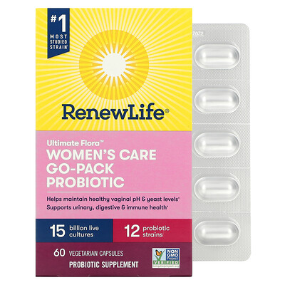 

Renew Life, Ultimate Flora, Women's Care Go-Pack Probiotic, 15 Billion Live Cultures, 60 Vegetarian Capsules