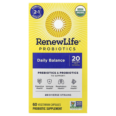 Renew Life, Probióticos, Balance diario`` 60 cápsulas vegetales