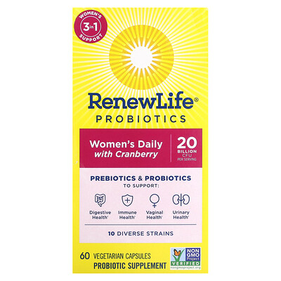 Renew Life  Probiotics  Women's Daily with Cranberry  20 Billion CFU  60 Vegetarian Capsules