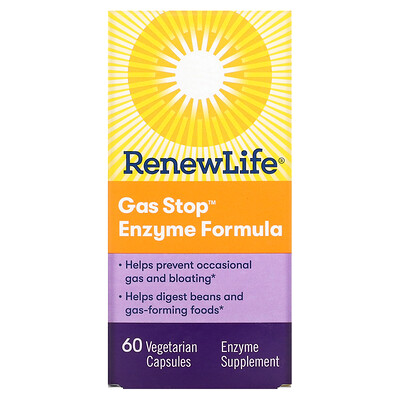 Renew Life Формула с ферментами против газов 60 вегетарианских капсул