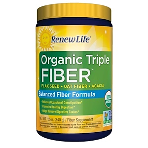 Renew Life, Organic Triple Fiber, сбалансированная формула с клетчаткой, 340 г