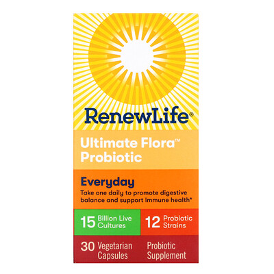 

Renew Life Everyday, Ultimate Flora Probiotic, 15 Billion Live Cultures, 30 Vegetable Capsules