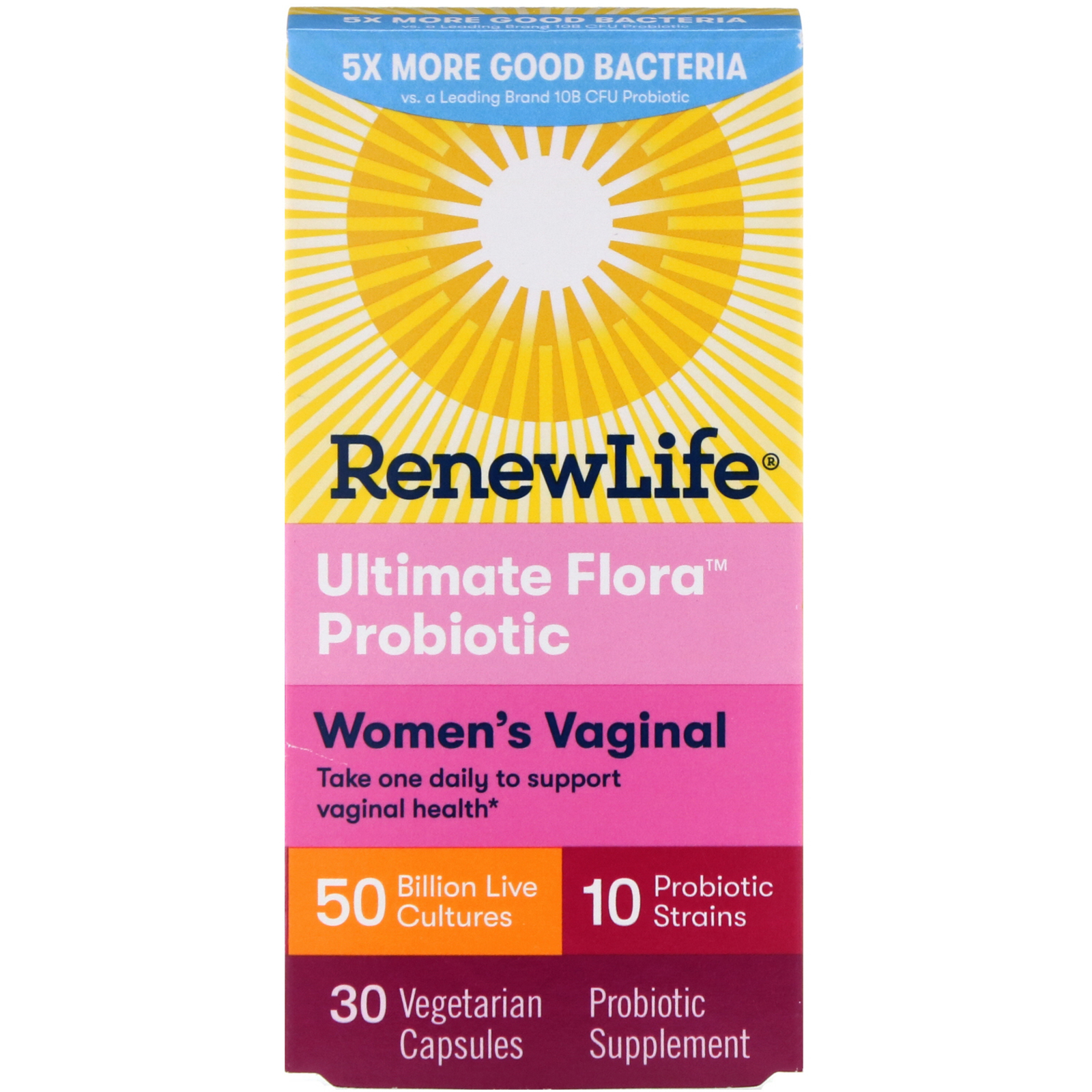 Renew Life Womens Vaginal Ultimate Flora Probiotic 50 Billion Live Cultures 30 Vegetable 6220