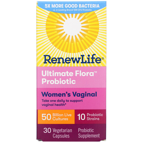 Renew Life, Пробиотики Ultimate Flora для женского вагинального здоровья, 50 млрд живых культур, 30 вегетарианских капсул