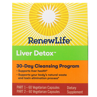 Renew Life, Liver Detox، برنامج تنظيف لمدة 30 يومًا، زجاجتان، تحتوي كل منها 60 كبسولة نباتية