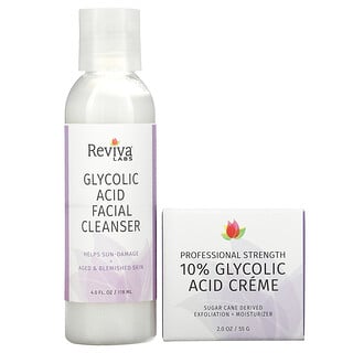 Reviva Labs, Creme com Ácido Glicólico a 10% e Limpador Facial com Ácido Glicólico, Conjunto com 2 Peças