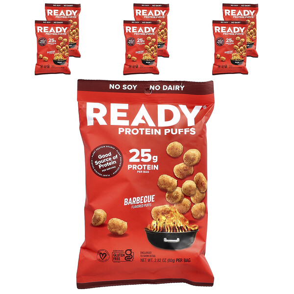 Ready Protein Puffs, Barbecue, 6 Bags, 2.82 oz (80 g) Each