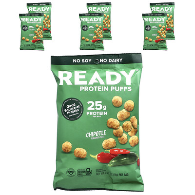 Product Image for Ready, Protein Puffs, Chipotle, 6 Bags, 2.75 oz (78 g) Each