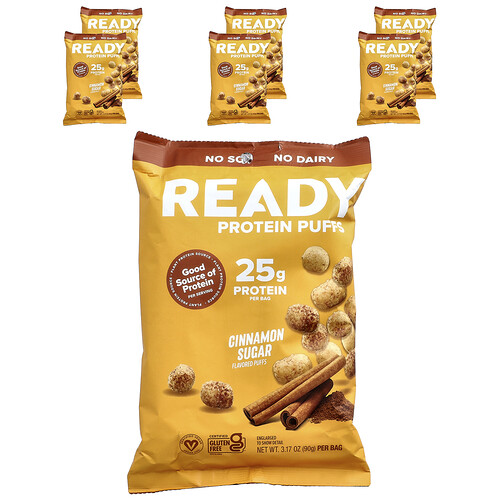 Ready Protein Puffs, Cinnamon Sugar, 6 Bags, 3.17 oz (90 g) Each