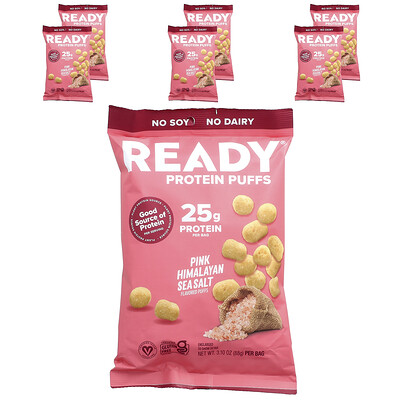 Ready, Protein Puffs, Pink Himalayan Sea Salt, 6 Bags, 3.1 oz (88 g) Each