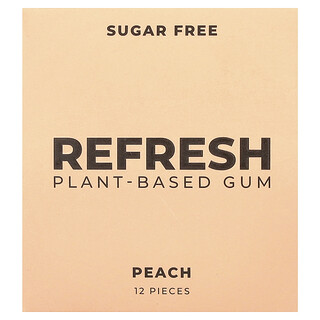 Refresh Gum, Chicles de origen vegetal, Melocotón, 12 piezas